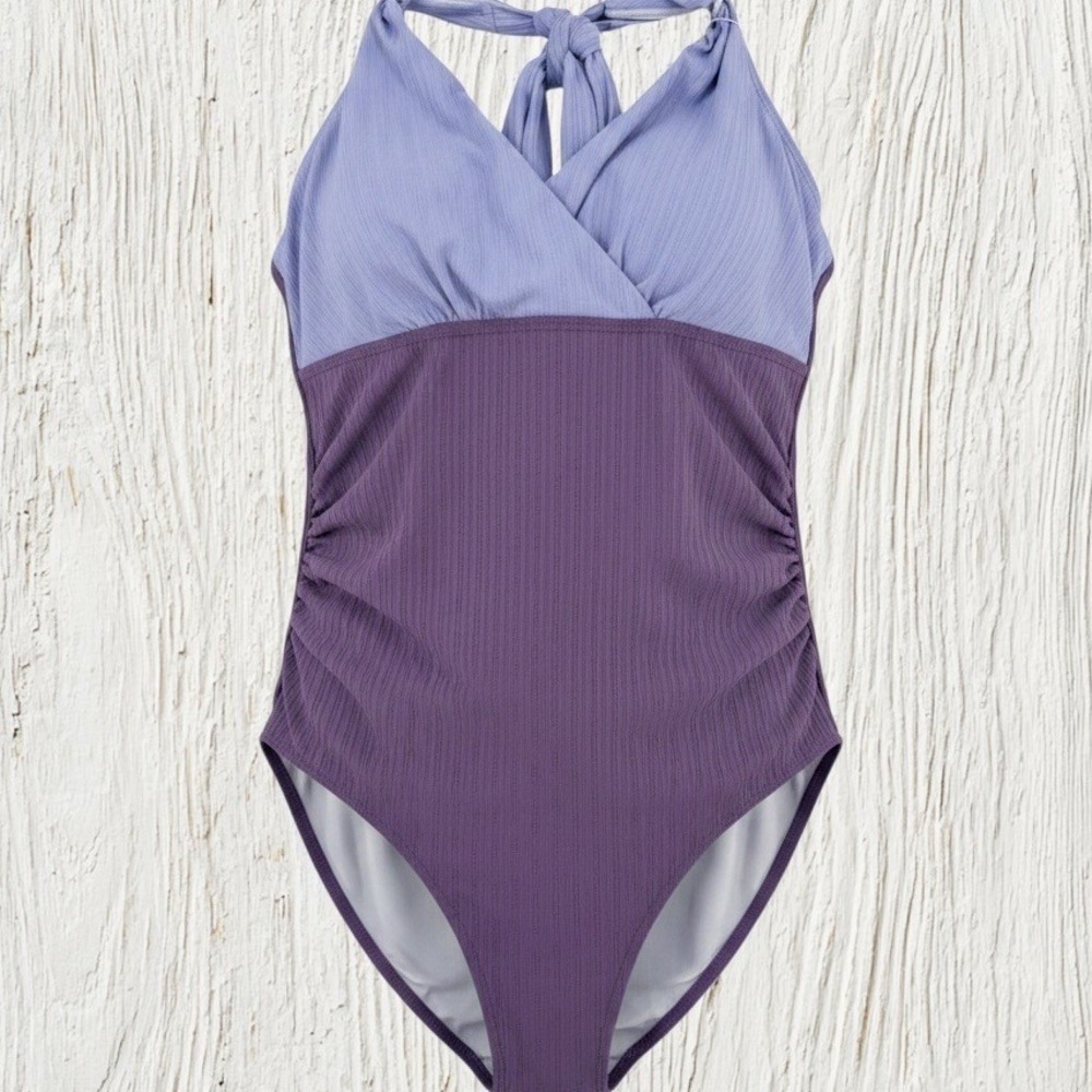 SummerMae Colorblock One Piece Swimsuit Lavender Purple Size 12 NWT